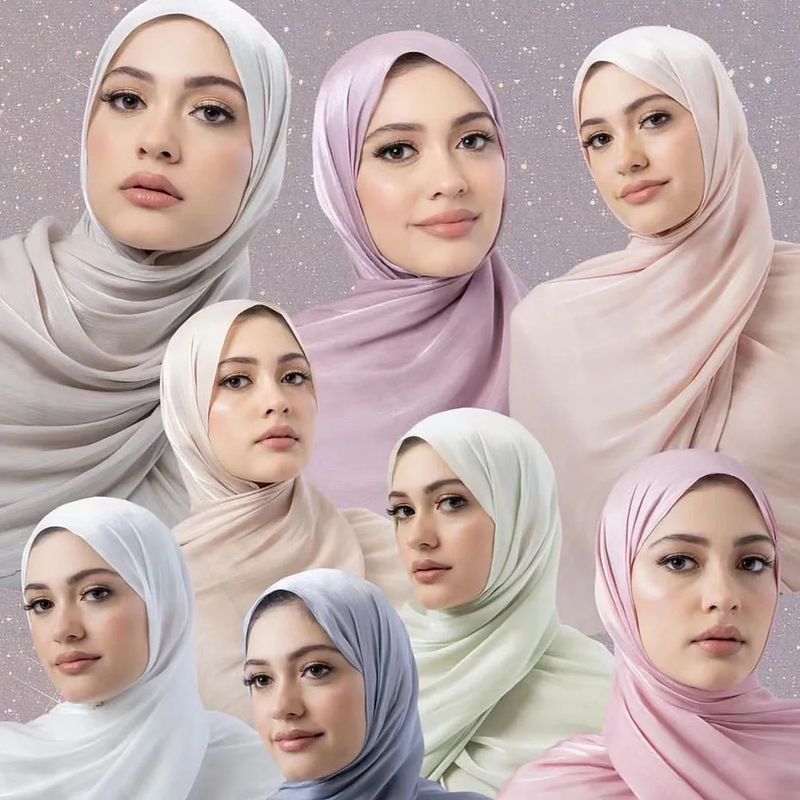 Novo lenço longo de seda brilhante e respirável, estilo transfronteiriço, com estampa de chiffon, cor sólida, simples, malaio, indonésio, para mulheres_voghion.com