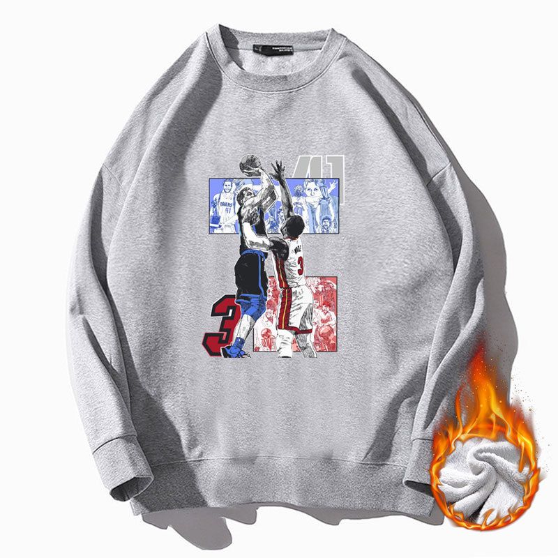Basketball Sport 41Vs3 Long Sleeved Round Neck Plush Hoodie, Unisex Printed Autumn/Winter Loose Fitting Trendy Clothing_voghion.com