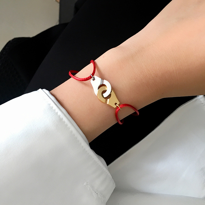 Heldig rødt armbånd håndjern sammenlåsende Valentinsdag par utvidbart farget armbånd dekorasjon_voghion.com
