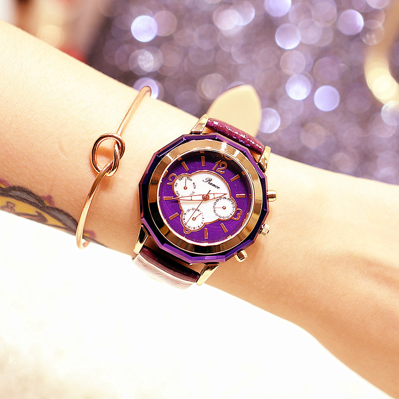 Modische Damen-Multifunktionsuhr mit Nachtlicht, 2035, echtes Leder, wasserdicht, Gezeitenuhr_voghion.com