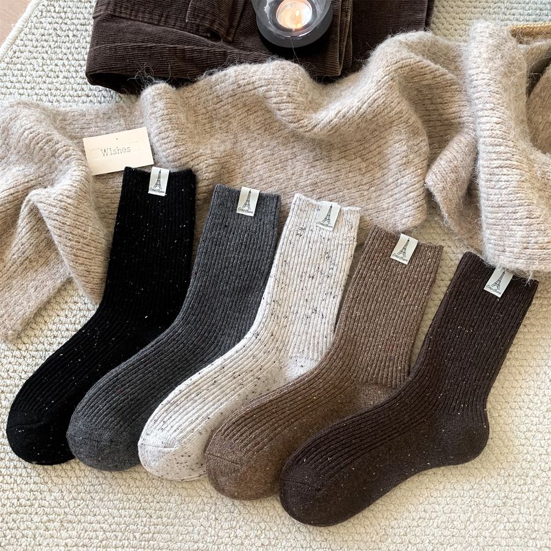 Damensocken Herbst und Winter Verdickte warme Wollsocken Stapelsocken Mittelrohrsocken Einfarbig_voghion.com