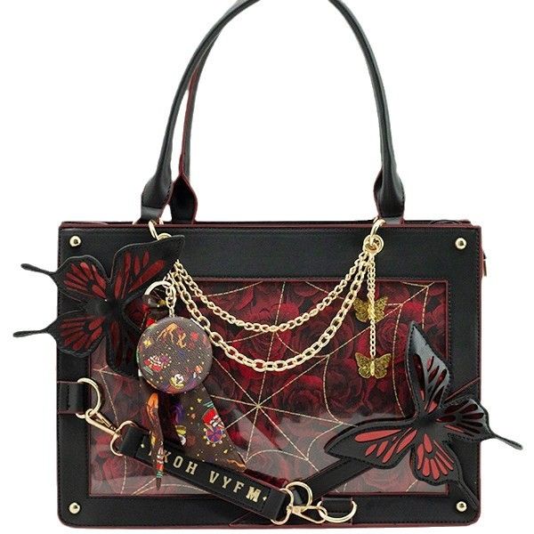 Borsa a tracolla da ragazza con manico a forma di farfalla e labirinto in stile scuro_voghion.com