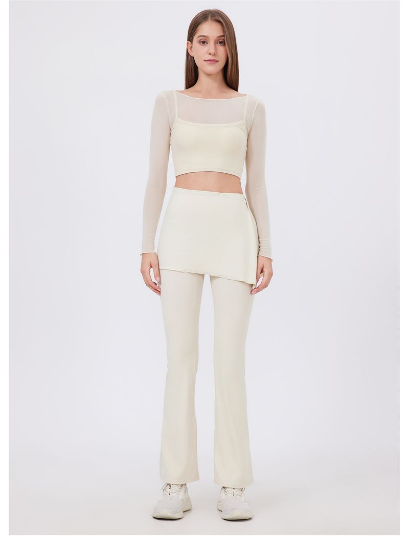 K Fake Two-piece High-waisted Pleated Yoga Pants With A Butt Curtain, Sheer For Running And Sports, Breathable Fitness Bell-bottom Pants_voghion.com