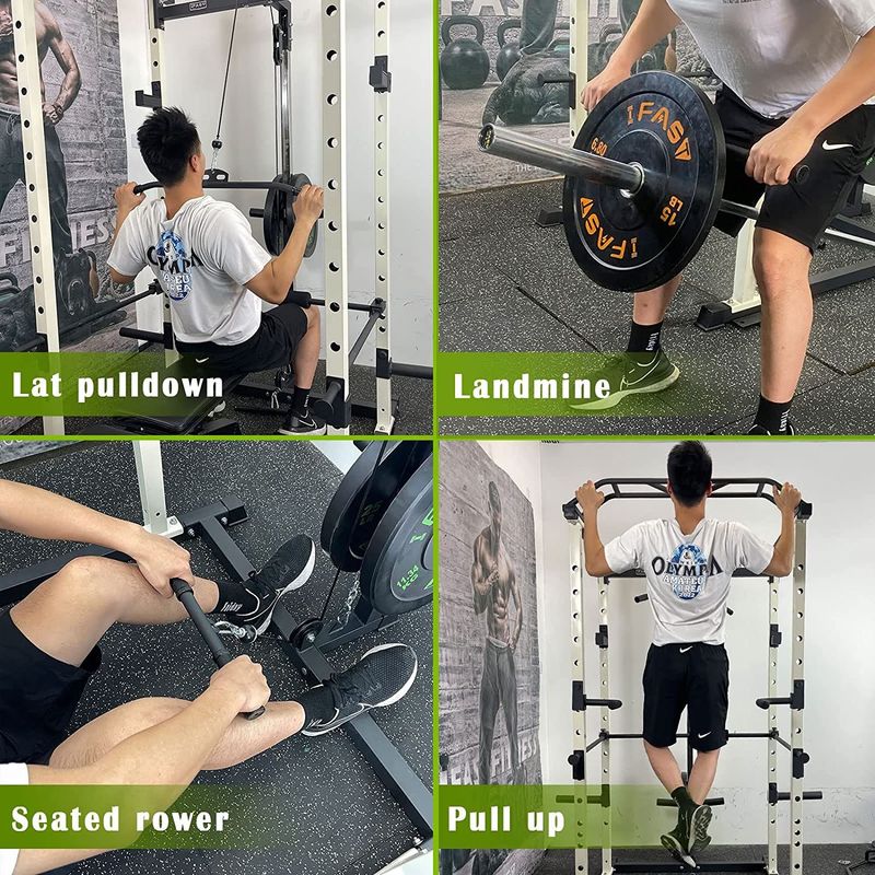 100lb Green Home Gym Set Multi-functional Power Cage, Home Adjustable Pullup Squat Rack 1000Lbs Capacity Comprehensive Fitness Barbell Rack_voghion.com