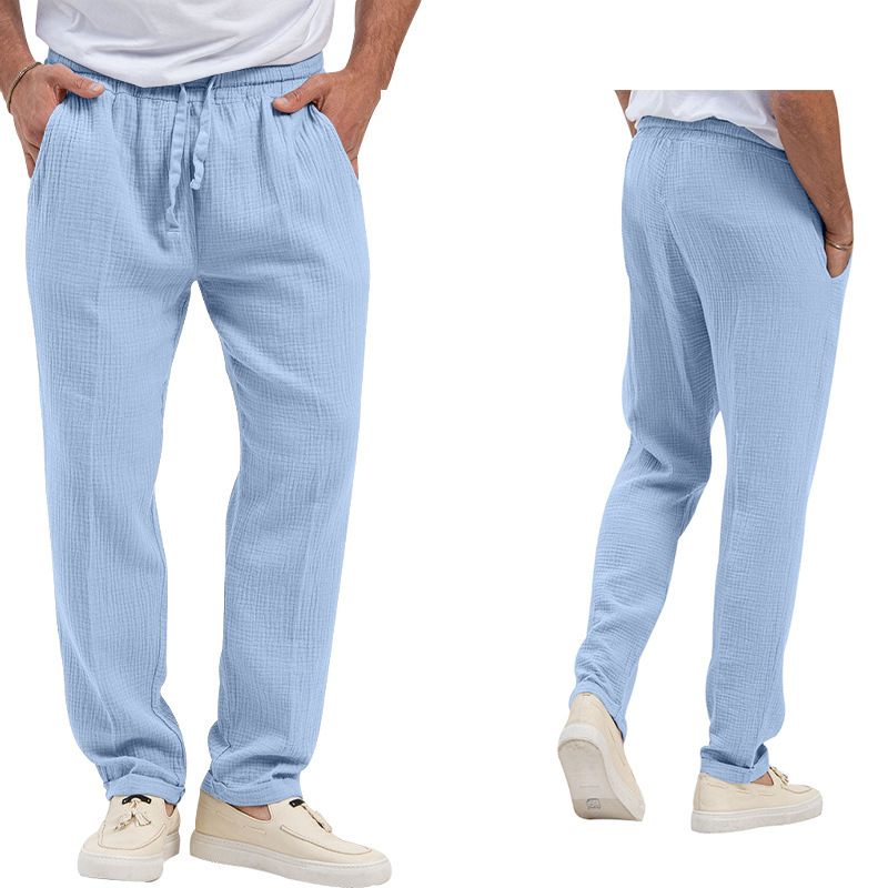 2023 Summer Breathable Solid Color Bubble Plus Size Loose Men's Casual Pants_voghion.com