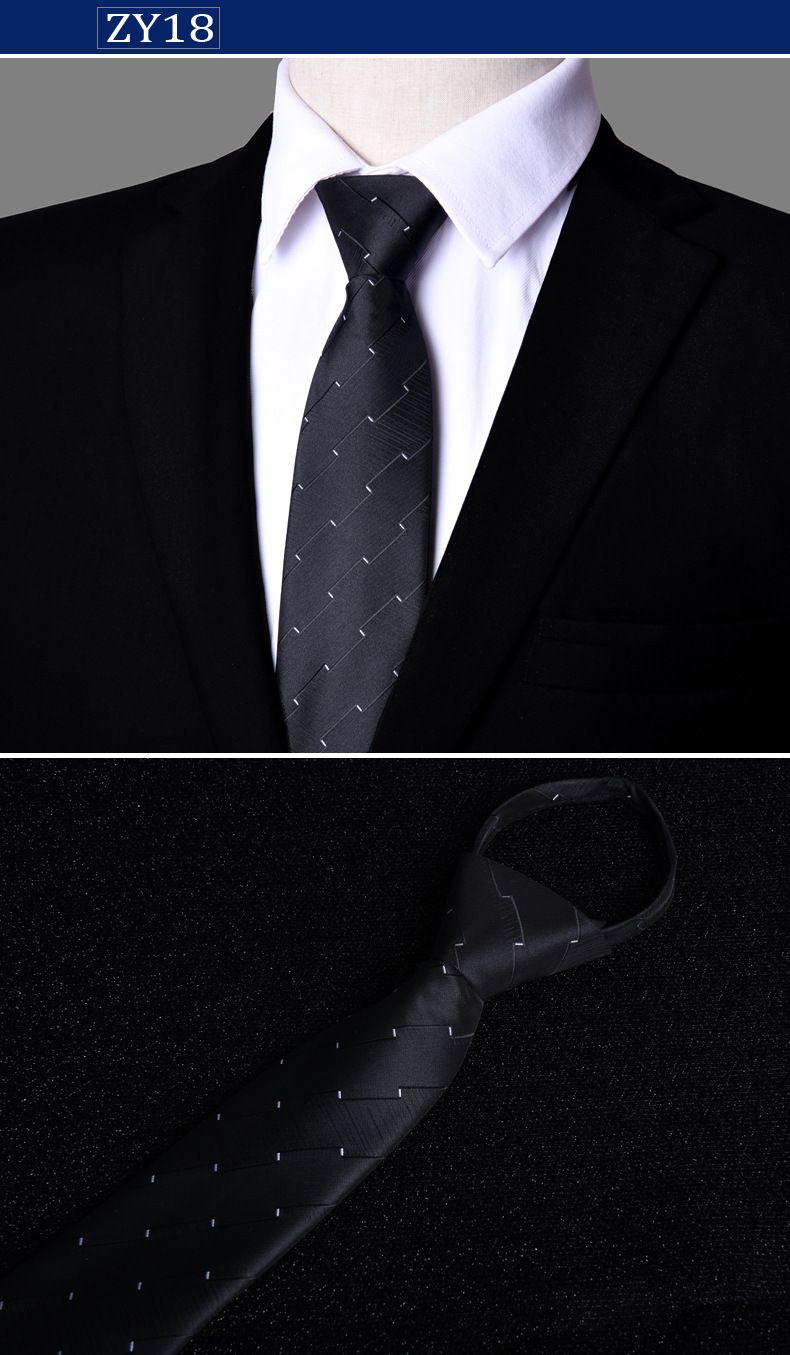 Unisex kaklasaite vīriešiem Profesionāls bizness Executive rāvējslēdzējs 7cm melnas svītras slinkiem cilvēkiem viegli vilkt bez spēlēšanās_voghion.com