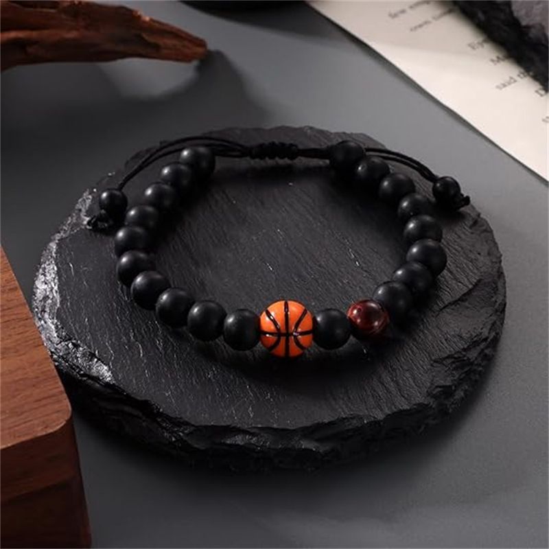 Men's Sports Bracelet - Black Matte Stone & Red Tiger Eye Beads (Adjustable, Gift Ready)_voghion.com