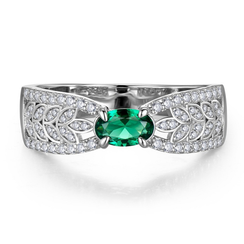 Cao Shi's Emerald Tourmaline Ring, Wheat Ear Hollowed Out Ribbon, Female Niche Design, Small Row Diamond Ring_voghion.com