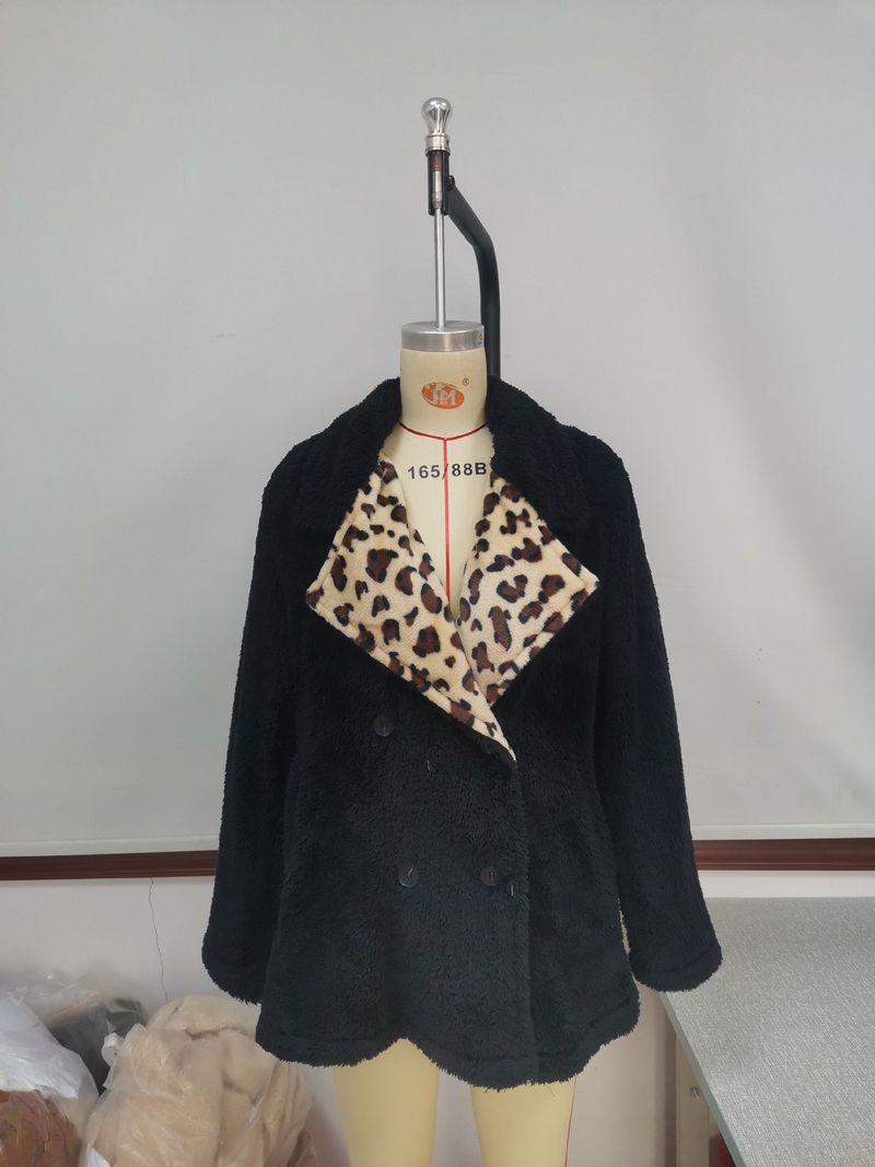 Women's Clothing leopard print lapel fur cardigan sherpa windbreaker jacket _voghion.com