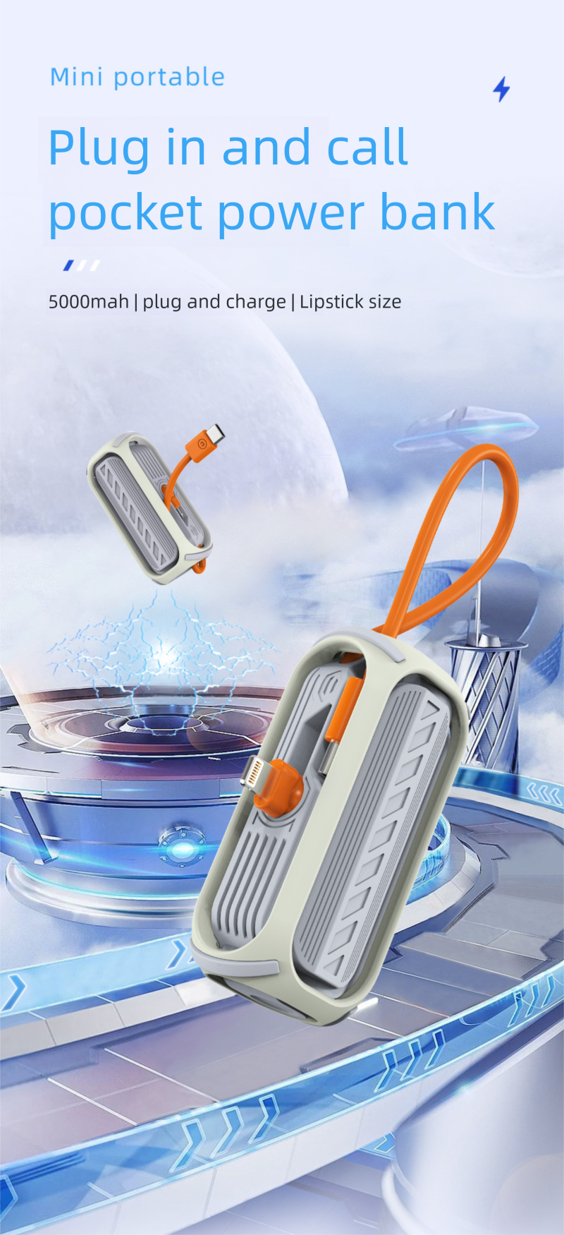 Mini banco de cápsulas de bolso 5000mAh compacto de emergência com tomada dupla para celular e presente_voghion.com