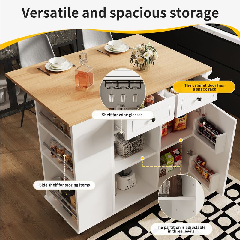 Kücheninsel Mit Trennwänden, Snackhalter, Weinglasregal, Holzmaserung, Weiß_voghion.com