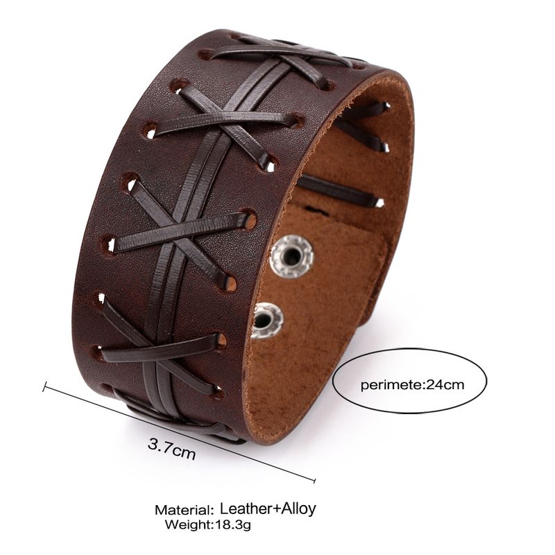 Bracciale in pelle intrecciata con motivo punk con borchie, largo, da uomo, esagerato e alla moda_voghion.com