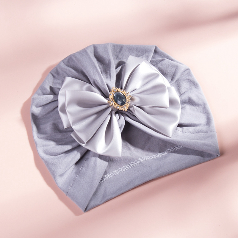 Gorro indio infantil con lazo y diamantes de imitación brillantes, gorros de algodón suave y agradable para la piel para niña, turbante, lazos hechos a mano a la moda_voghion.com