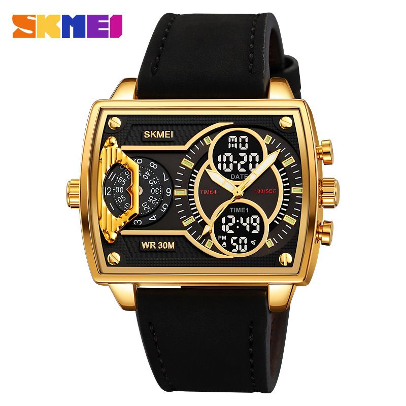 Shimei Dual Display Multi-Function Four-Time Electronic For Men, Large Dial, Heavy Fashion Steel Band Watch_voghion.com