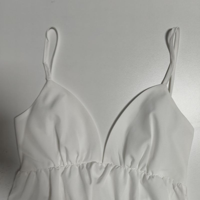 Robe trapèze sexy dos nu sans manches, couleur unie, col en V, jupe à bretelles_voghion.com