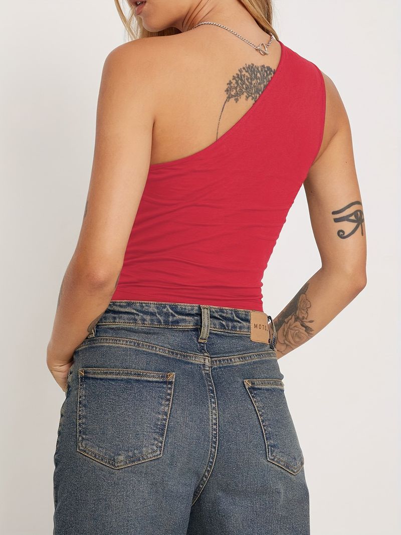 Women's Clothing Sexy Spice Girl women's single shoulder halter vest tight-fitting top knitted pure_voghion.com