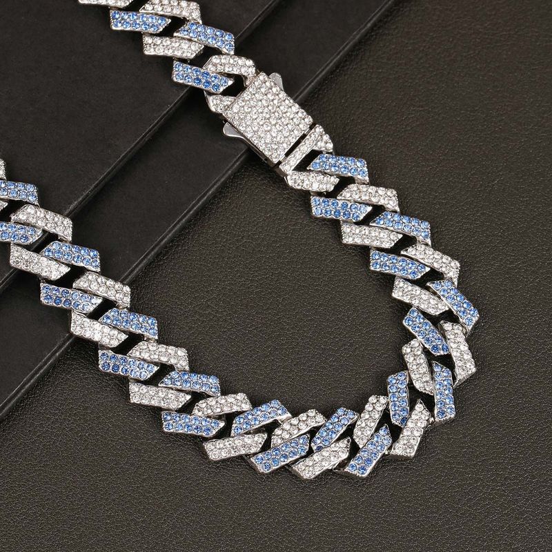 Collana con catena cubana intarsiata con diamanti blu bicolore da uomo, design unico, bracciale hip-hop alla moda_voghion.com