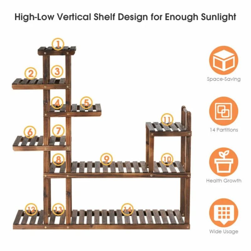 Plant Flower 7-Tier Display Stand Shelf Rack Wood Storage_voghion.com