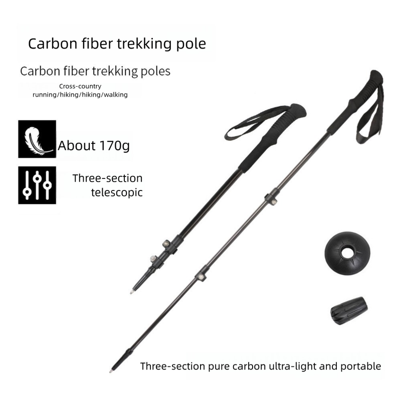 Ultra-light Fiber Three-section Straight Handle External Lock Telescopic Hiking Outdoor Climbing Carbon Walking Stick_voghion.com
