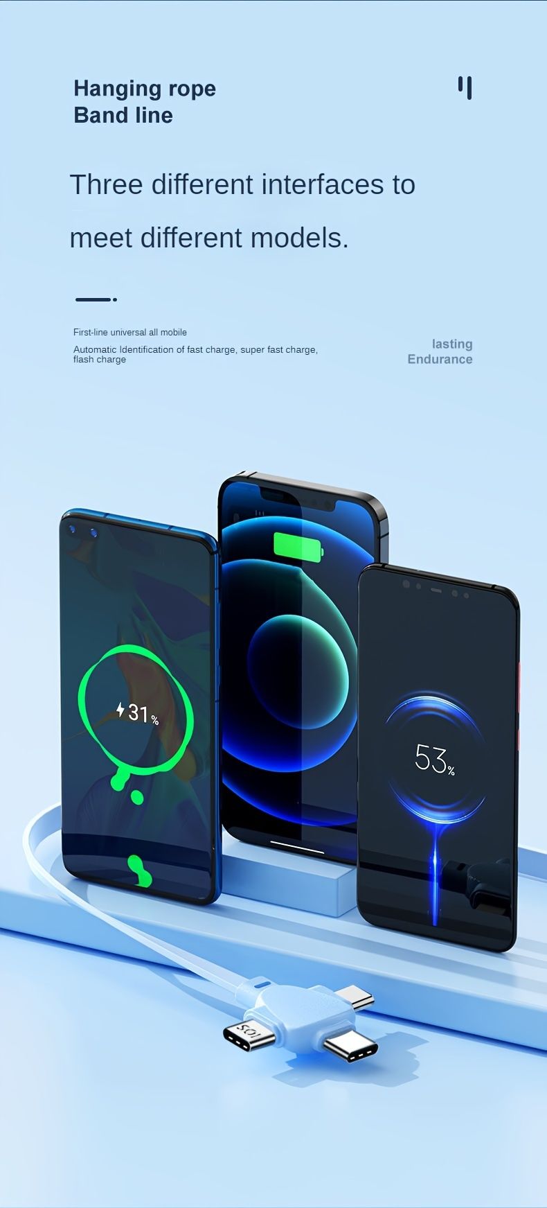 3-in-1 Retractable Data Cable with Storage Stand - Charging Cord For iPhone, Type-C, and For Android Devices_voghion.com