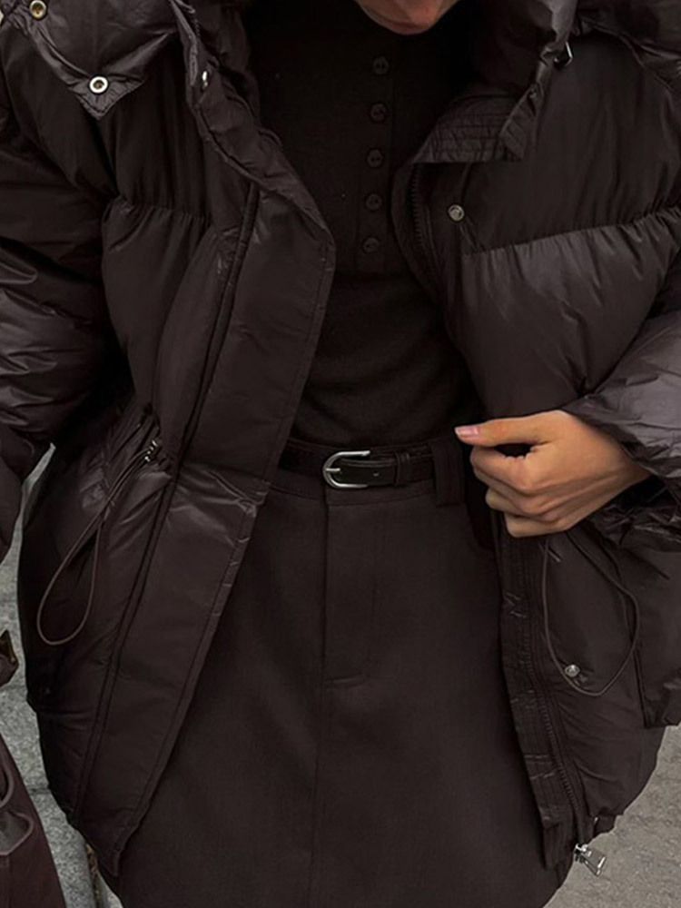 Kurze Pufferjacke mit Kapuze für Herren und Damen – Leichter Steppmantel mit Reißverschluss, Oversize-Passform, warmes Polyester-Obermaterial (Dunkelgrün, Kastanienbraun, Braun)_voghion.com