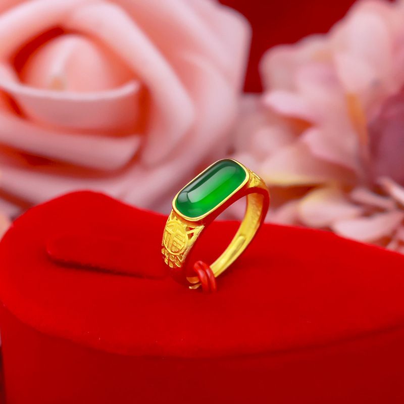 New Product With Domineering Temperament, Simulation Of Sand Gold Rectangular Green Chalcedony Plated Men's And Women's_voghion.com