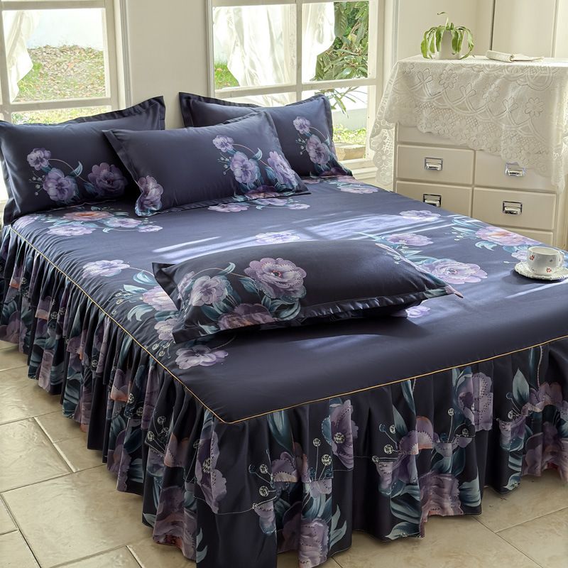 Set di gonne da letto stampate delicate sulla pelle - Biancheria da letto morbida e confortevole in 3 pezzi con volant_voghion.com