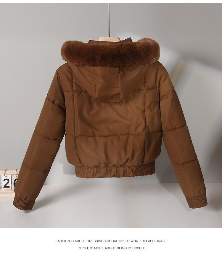 Women's Clothing short parka plus velvet thickened student cotton jacket large fur collar flat coat coat_voghion.com