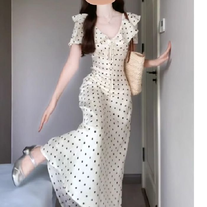 Puffärmel im französischen Stil mit Punkten für Frauen, Sommer, Strand, Urlaub, sanfte Taille, elegantes, einzigartiges, atemberaubendes kleines Kleid_voghion.com