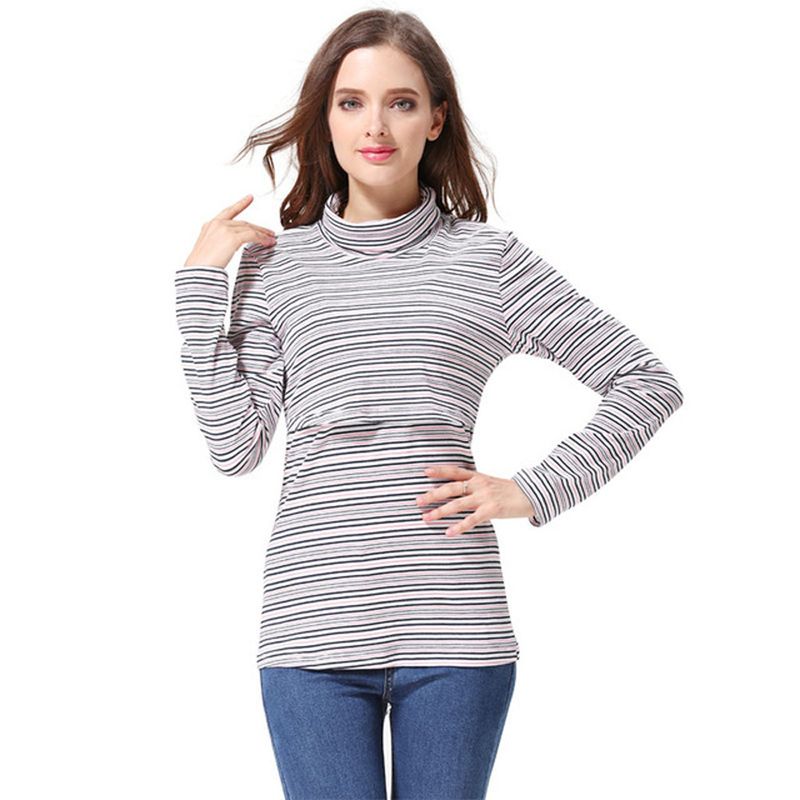 2024 Otoño/Invierno cálido cuello alto camisa levantada moda mamá lactancia elástico ajustado ropa inferior embarazada_voghion.com