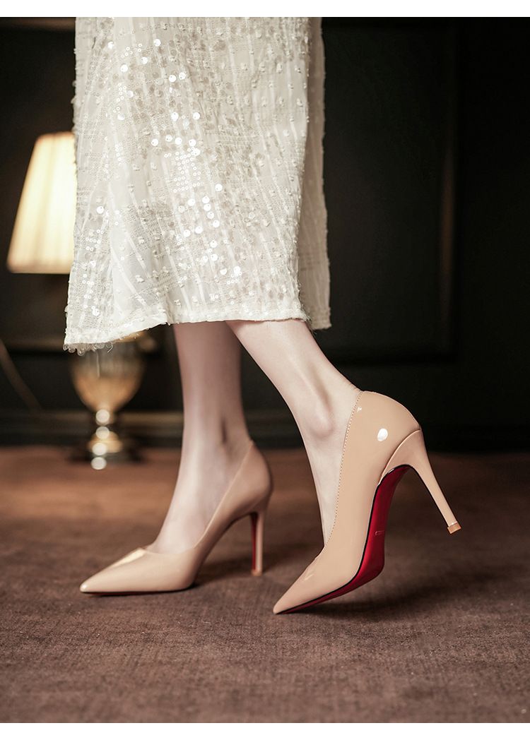 9000F Sivri Burun Kırmızı Taban İnce Topuklu Üst Sınıf His Kadın Fransız Tarzı Düğün Ziyafeti Zarif Seksi Seyahat Yüksek_voghion.com