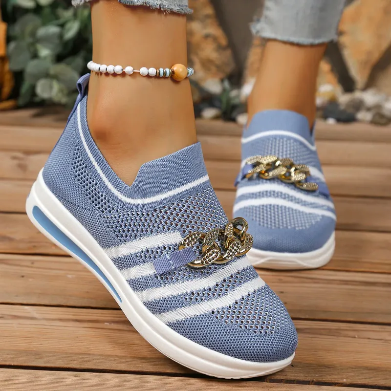 Nuova scarpa singola grande con tacco a spillo in catena di metallo, suola spessa, traspirante e leggera, in rete, per scarpe casual da donna_voghion.com
