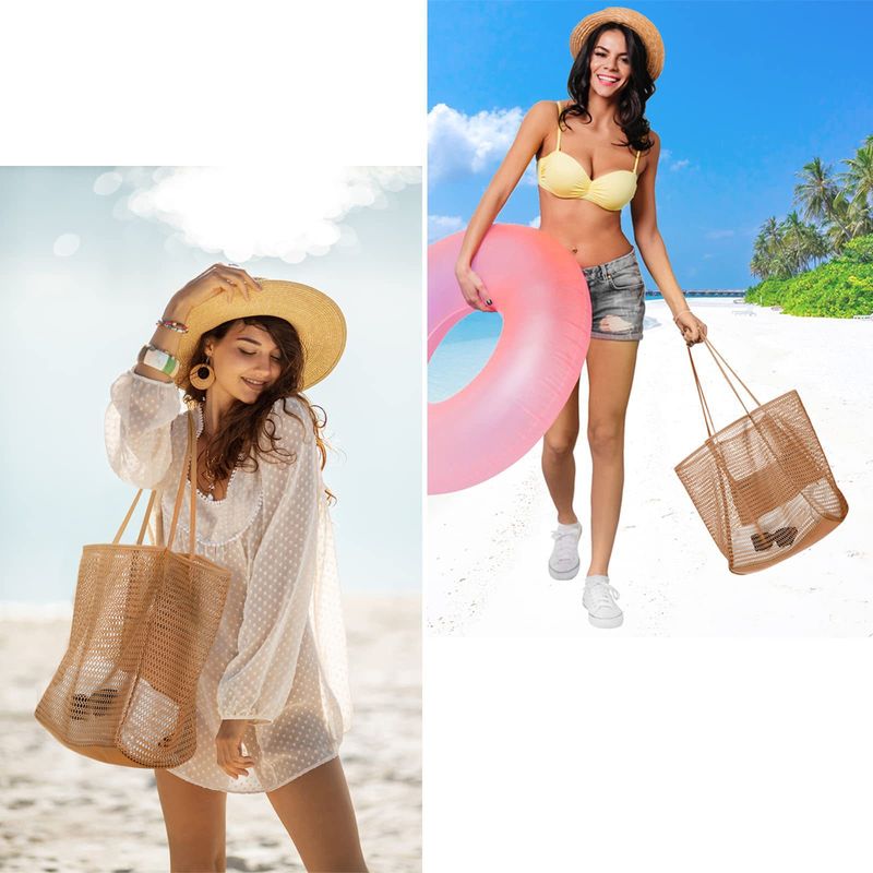 New Folding Beach Bag Mesh Handbag Women's Shoulder Bag Shopping Bag Summer Outdoor Travel Bag_voghion.com