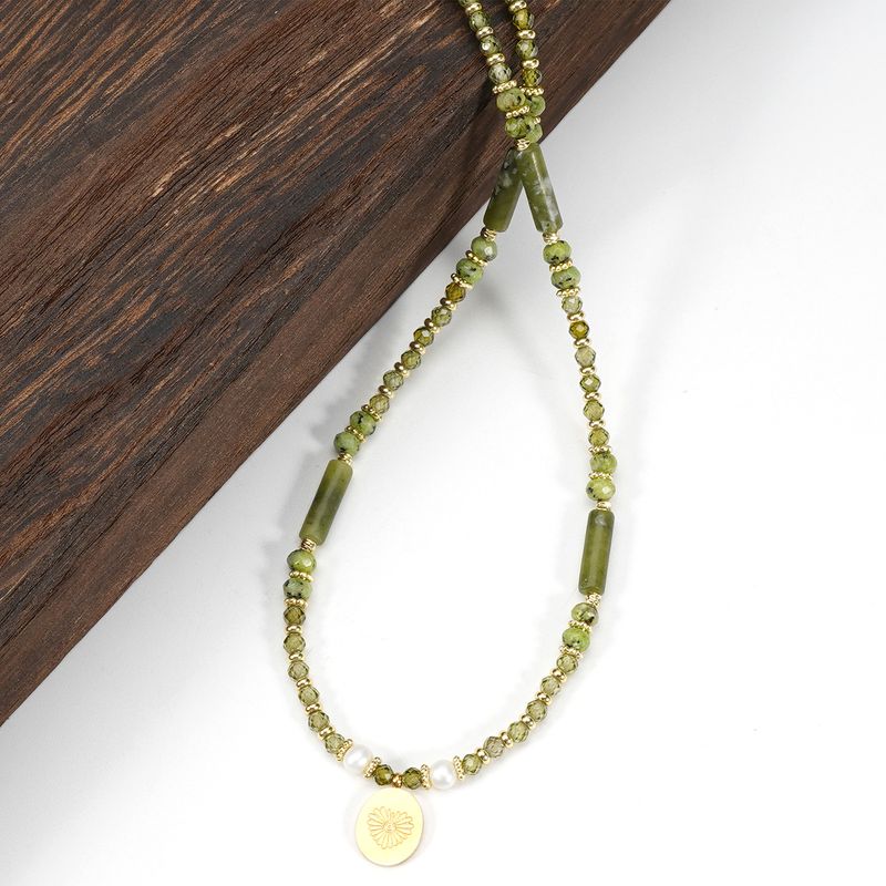 Collana con bracciale in pietra naturale, zircone, perla d'acqua dolce, oliva e giada, 3 cm, catena per clavicola_voghion.com