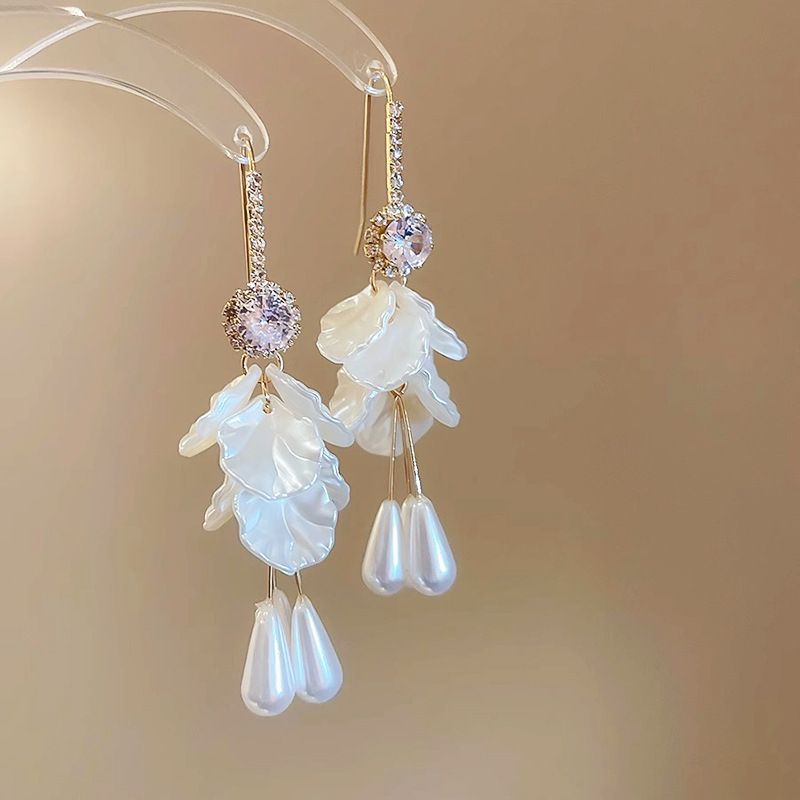 Flower Tassel Ear Hook Women's Fashion Light Luxury High-end Sense Diamond Earrings Niche Simple Earrings High-end Versatile Jewelry_voghion.com