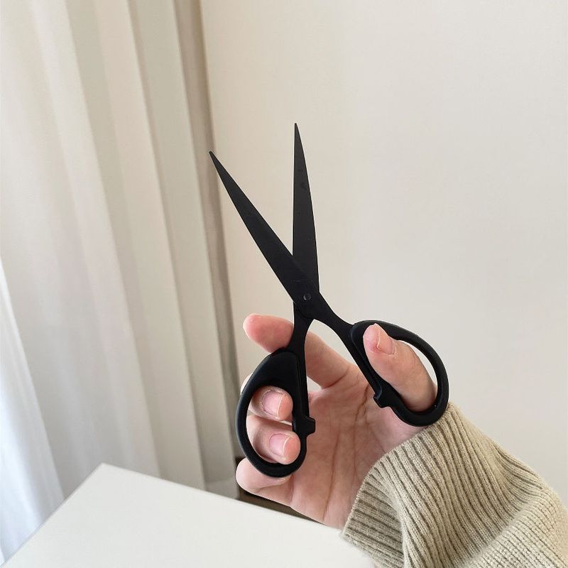 Hochwertige, reine schwarze Schere, handgefertigt, halbrunder Griff aus Edelstahl, für Büro, Schreibwaren, Papierfaden_voghion.com