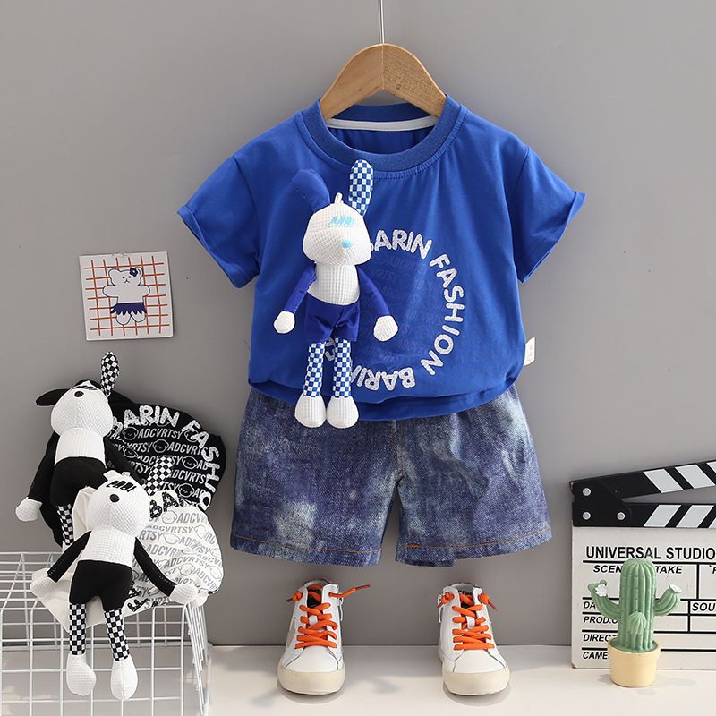 Summerkostüm 2024 Neit Moudegt Jongen Huesenpopp Kuerzärmlech Zwee-Stéck Set fir Puppelcher a Kannermoud_voghion.com