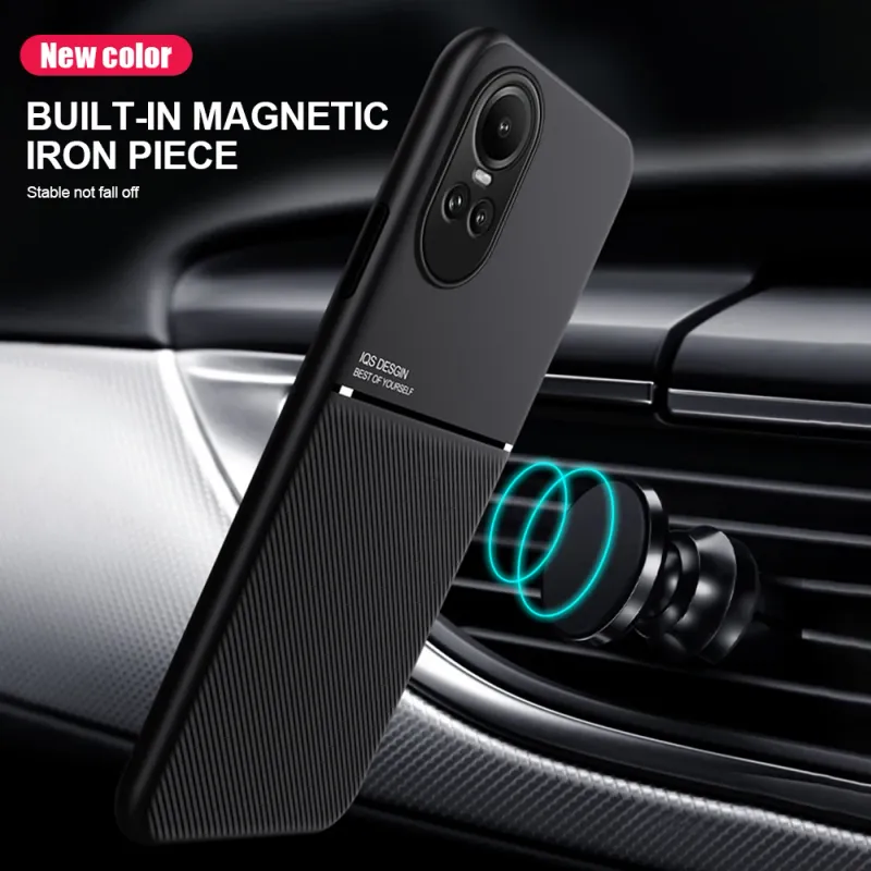 Luxury Leather Case For OPPO Reno 12F 11F 12 11 10 Pro Plus 5G 4G Built In Metal Plate Covers Support Car Holder Magnetic Case_voghion.com