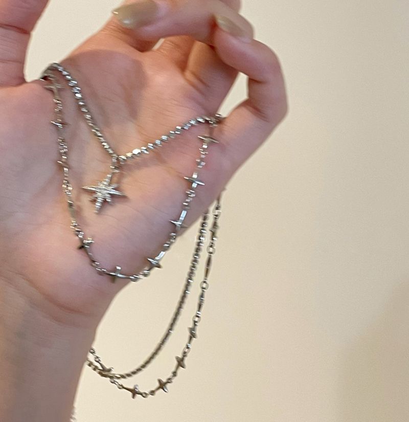 Sweet and cool six-pointed star necklace female ins hip-hop cold style simple clavicle chain 2023 new style necklace_voghion.com