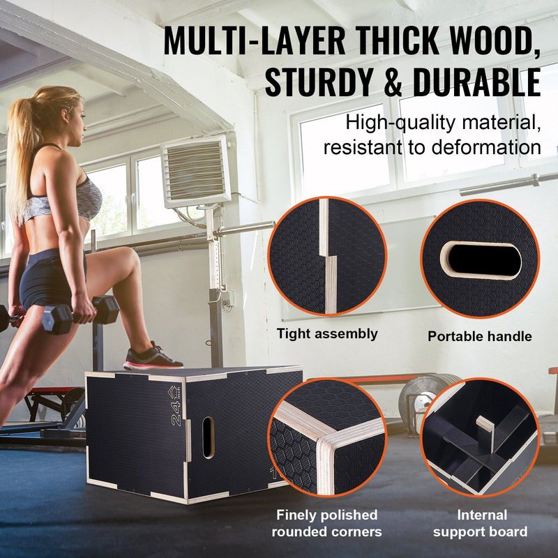 VEVOR 3 In 1 Plyometric Jump Box, 24/20/16 Inch Wooden Plyo Box, Platform & Jumping Agility Box, Anti-Slip Fitness Exercise Step Up Box For Home Gym Training, Conditioning Strength Training, Black_voghion.com