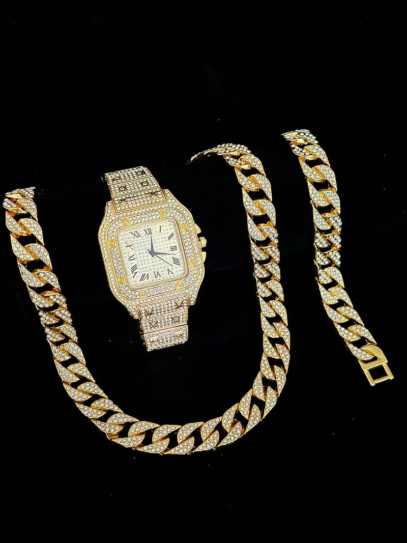 Men And Women's Jewelry - Stylish Square Watch Pendant Cuban Chain Necklace, Hip Hop Fashion Accessory, Trendy Unisex Gift, Gold And Silver Options_voghion.com