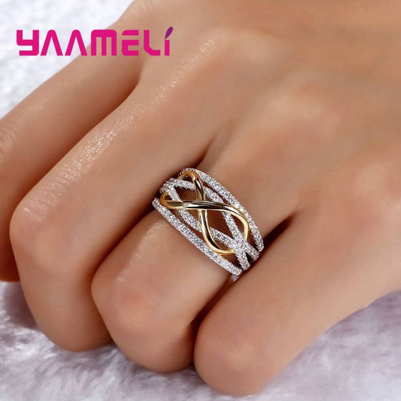 Heiße Verkäufe Sterling Silber Unendlichkeit Liebe Ring Glänzende Cubic Zirkon Bowknot Brief 8 Eternity Versprechen Schmuck für Frau Freundin_voghion.com