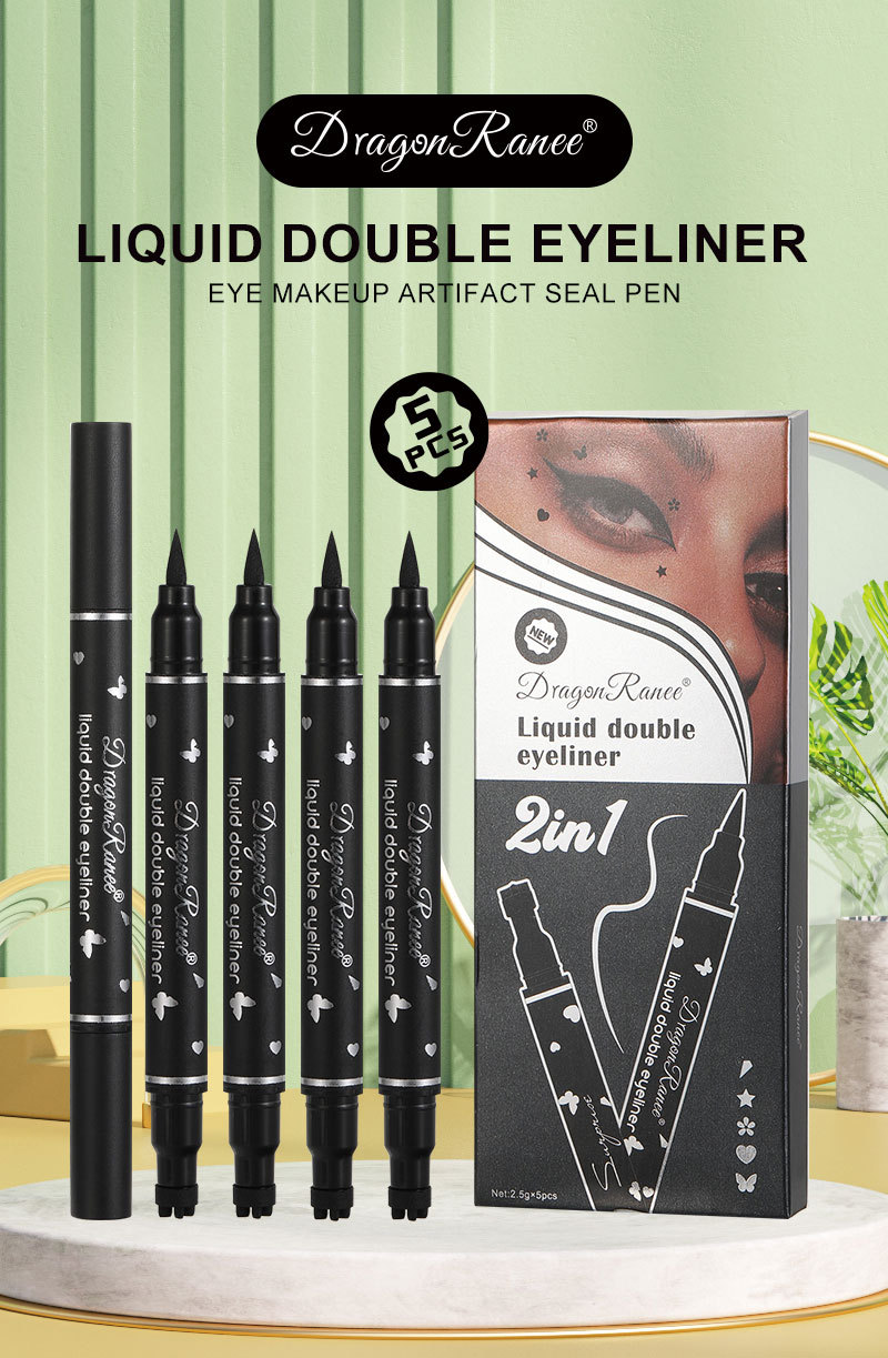 5-teiliges Set mit doppelseitigem Star Stamp Eyeliner – Herz, Pflaumenblüte und weitere Muster, ideal für Anfänger, müheloses Schminken_voghion.com