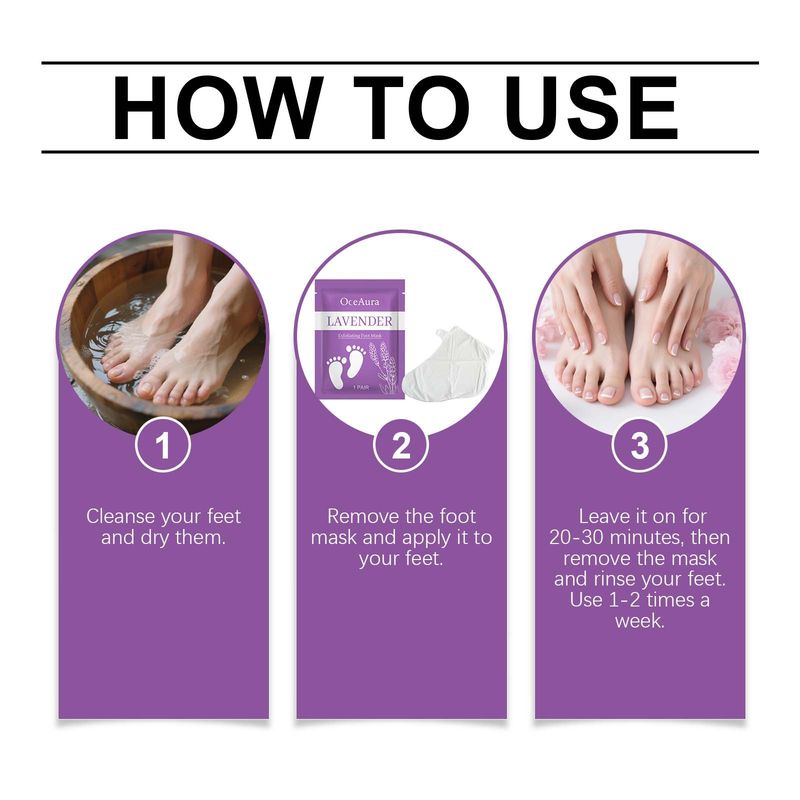 Maschera per cuticole alla lavanda OceAura, delicata, idratante per i piedi, morbida e liscia, confezionata singolarmente, comoda._voghion.com