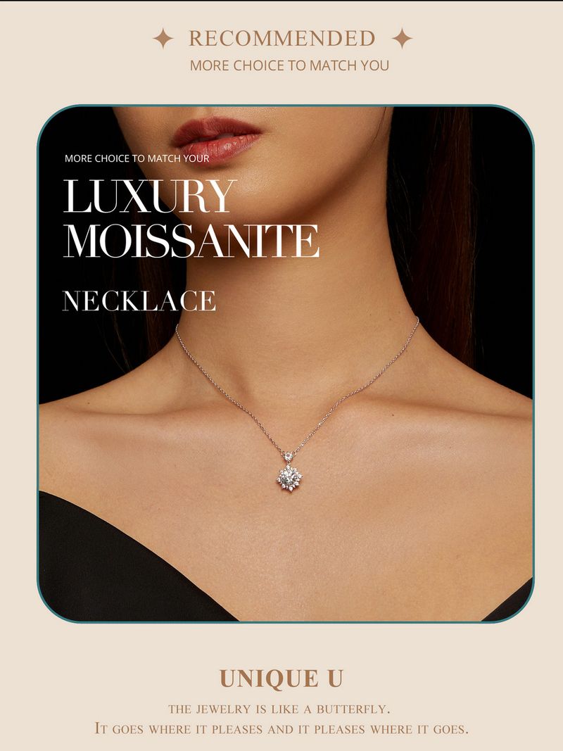 Collana con catena in argento sterling con diamante di laboratorio da 1 carato, Moissanite Halo per donna_voghion.com