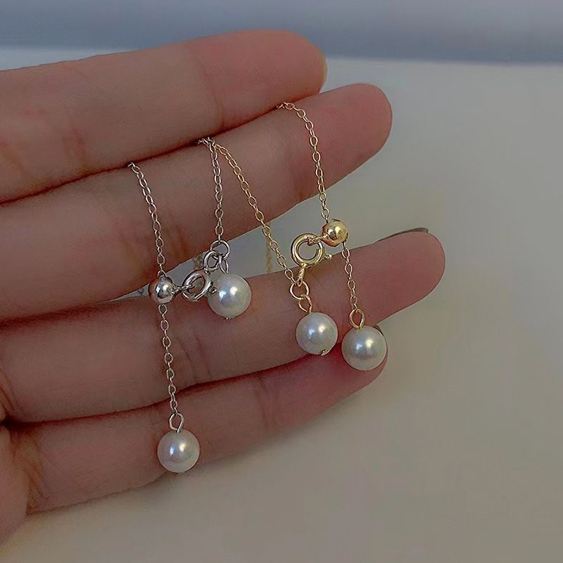 Cavigliera di perle di alta qualità per donna, con catena dal design di nicchia, piede regolabile con nappa in argento puro_voghion.com