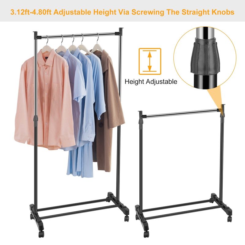33lbs Garment Racks 3.12ft-4.80ft Height Adjustable Clothes Stand Foldable Clothes Hanger with Wheels _voghion.com