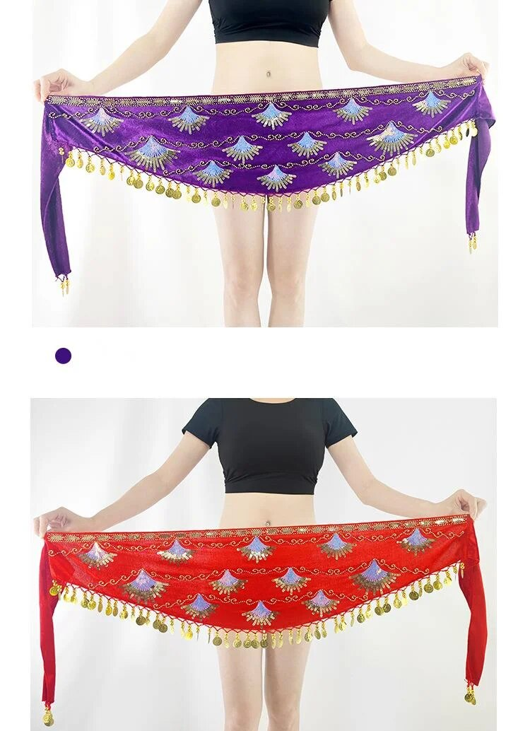 2024 Cross Border Bauchtanz Taillenkette Tanzzubehör Taillenschal Taillenversiegelung Hüfttuch Gürtel Anfänger Pailletten Dreieckstuch_voghion.com