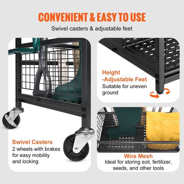 Garden Tool Organizer, 16 Slots With Hooks, Yard Tool Tower Rack With Wheels For Garage Organization And Storage, Hold Long-Handled Tool/Rake/Broom_voghion.com