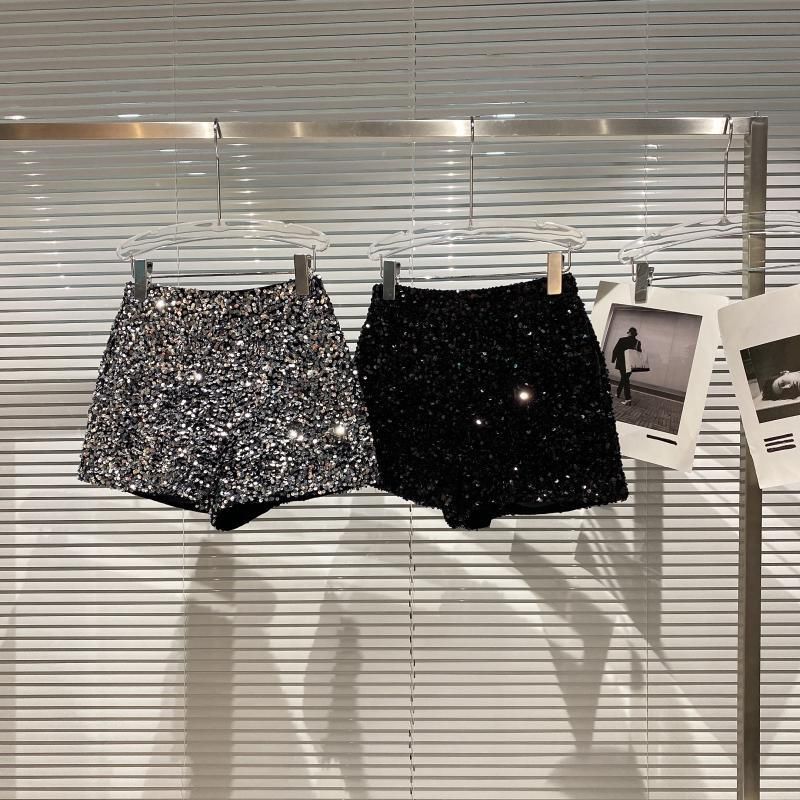 Autumn New Full Sequin Shiny Heavy Zipper Nightclub Socialite Three-Quarter Shorts Hot Pants For Women_voghion.com